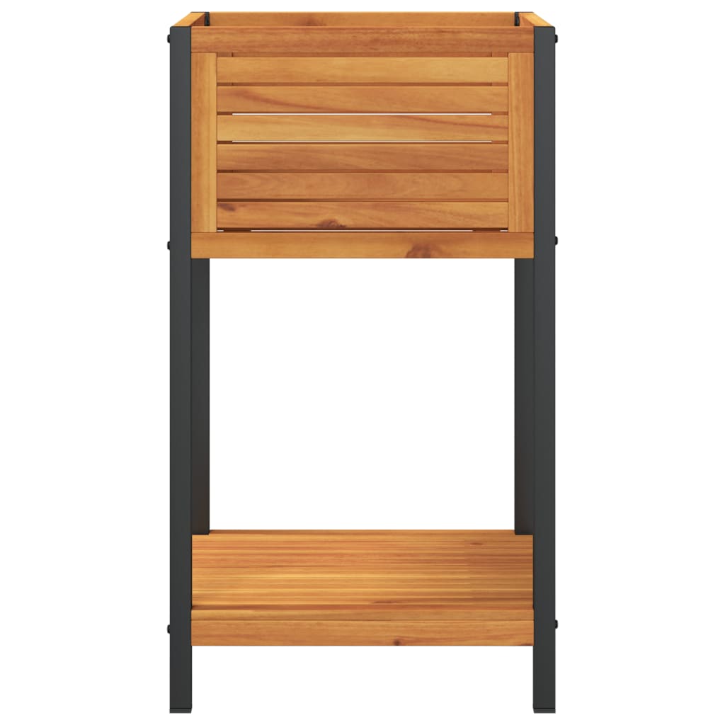 Utendørs Blomsterkasse Plantekasse Tre med hylle 45x45x80 cm heltre akasie og stål
