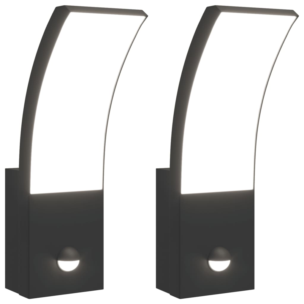 Hagebelysning Vegg El. Veggmonterte LED-utelamper sensor 2 stk svart støpt aluminium