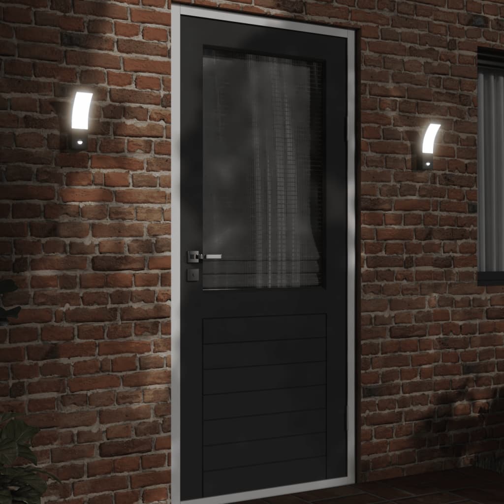 Hagebelysning Vegg El. Veggmonterte LED-utelamper sensor 2 stk svart støpt aluminium