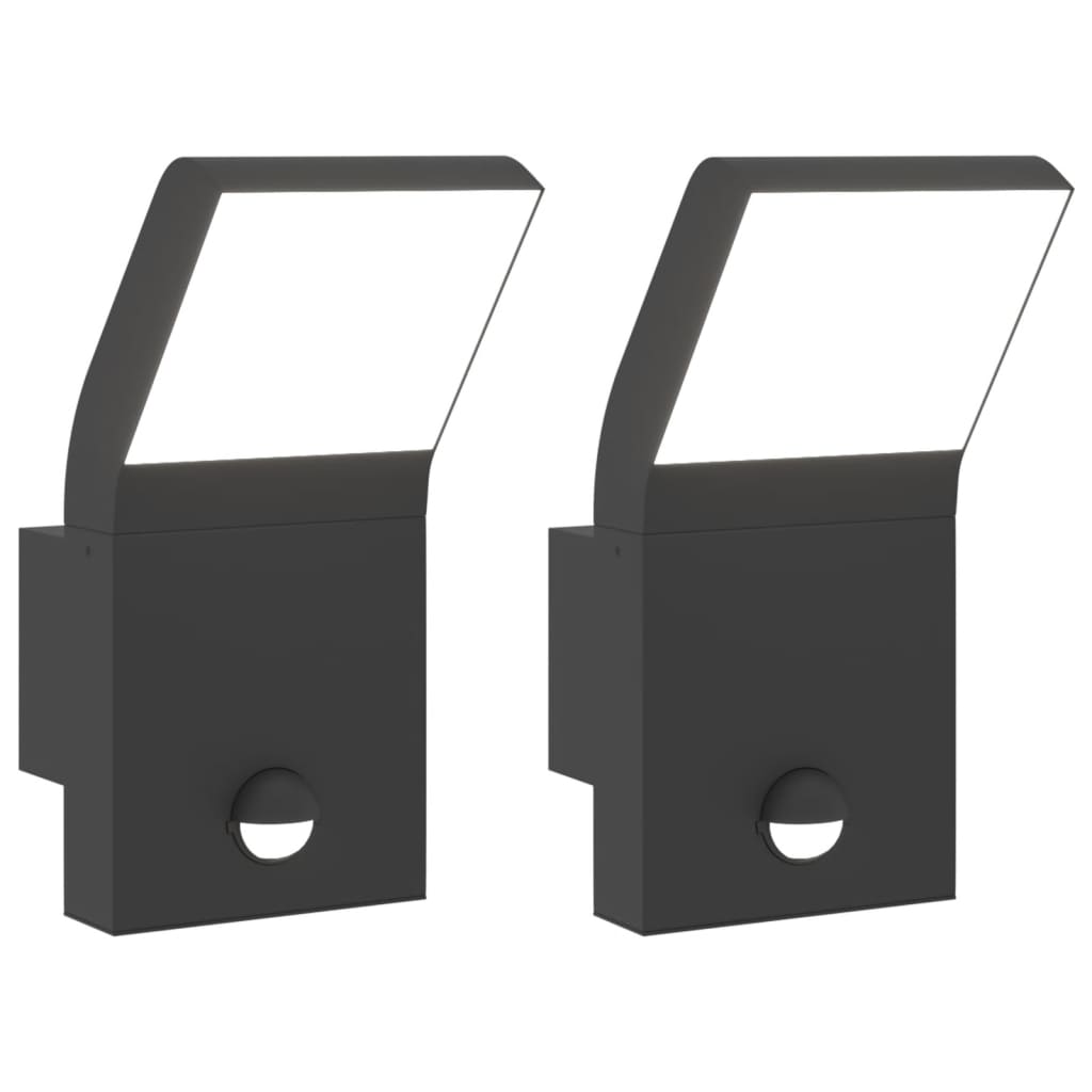 Hagebelysning Vegg El. Veggmonterte LED-utelamper sensor 2 stk svart støpt aluminium