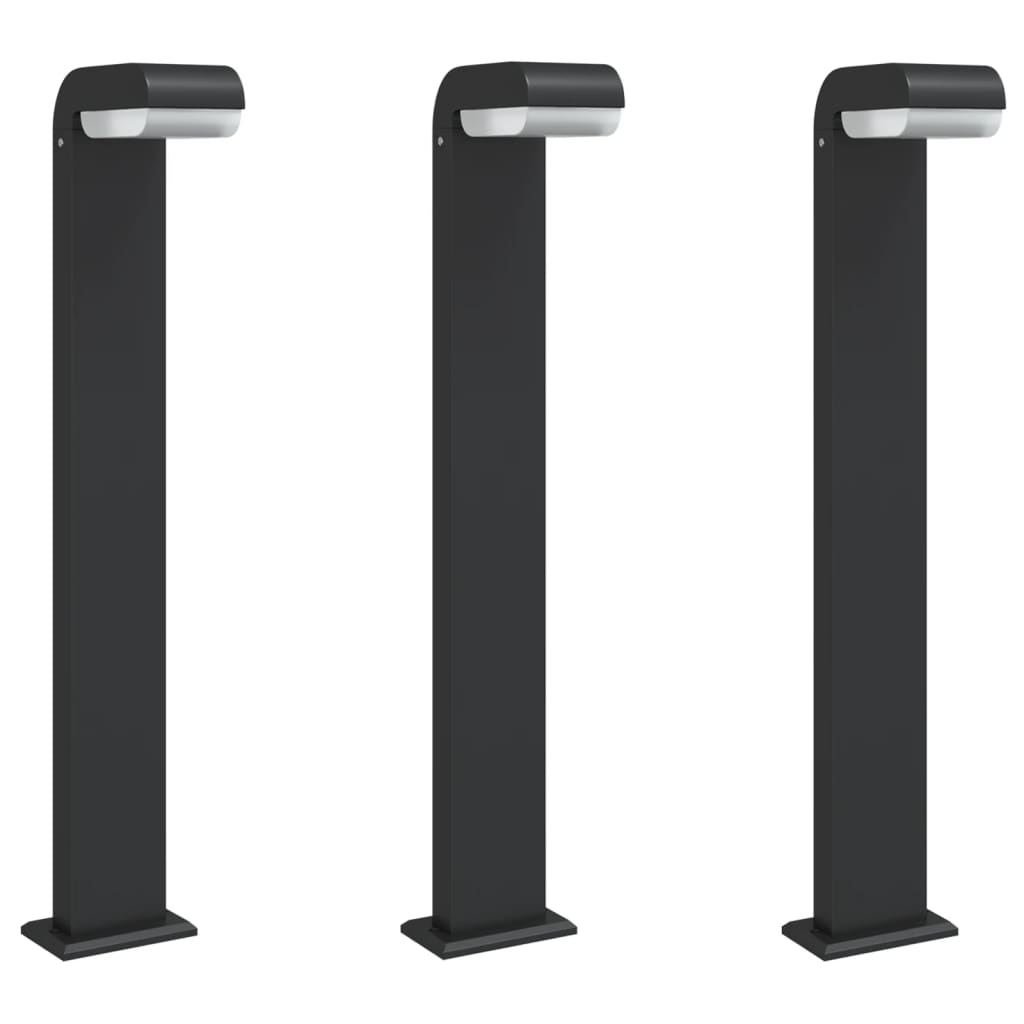Hagebelysning Lyktstolpe 3 stk Svart 80 cm støpt aluminium