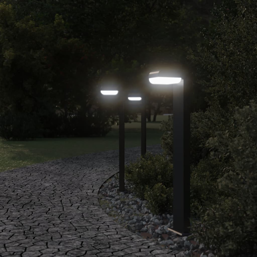 Hagebelysning Lyktstolpe 3 stk Svart 80 cm støpt aluminium