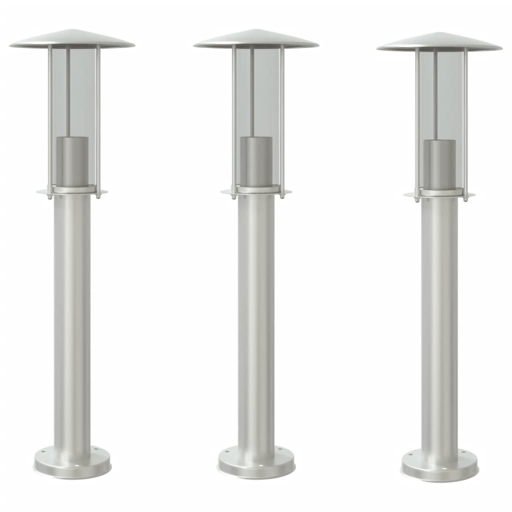 Hagebelysning Lyktstolpe 3 stk sølv 60 cm rustfritt stål