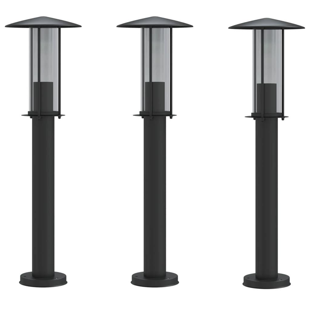 Hagebelysning Lyktstolpe 3 stk svart 60 cm rustfritt stål