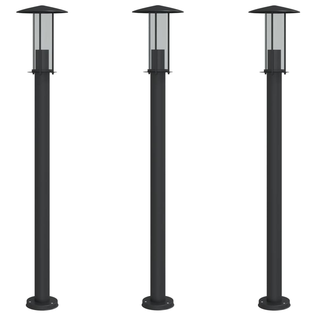 Hagebelysning Lyktstolpe 3 stk svart 100 cm rustfritt stål
