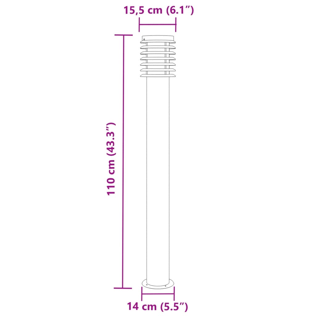 Hagebelysning Lyktstolpe 3 stk sølv 110 cm rustfritt stål