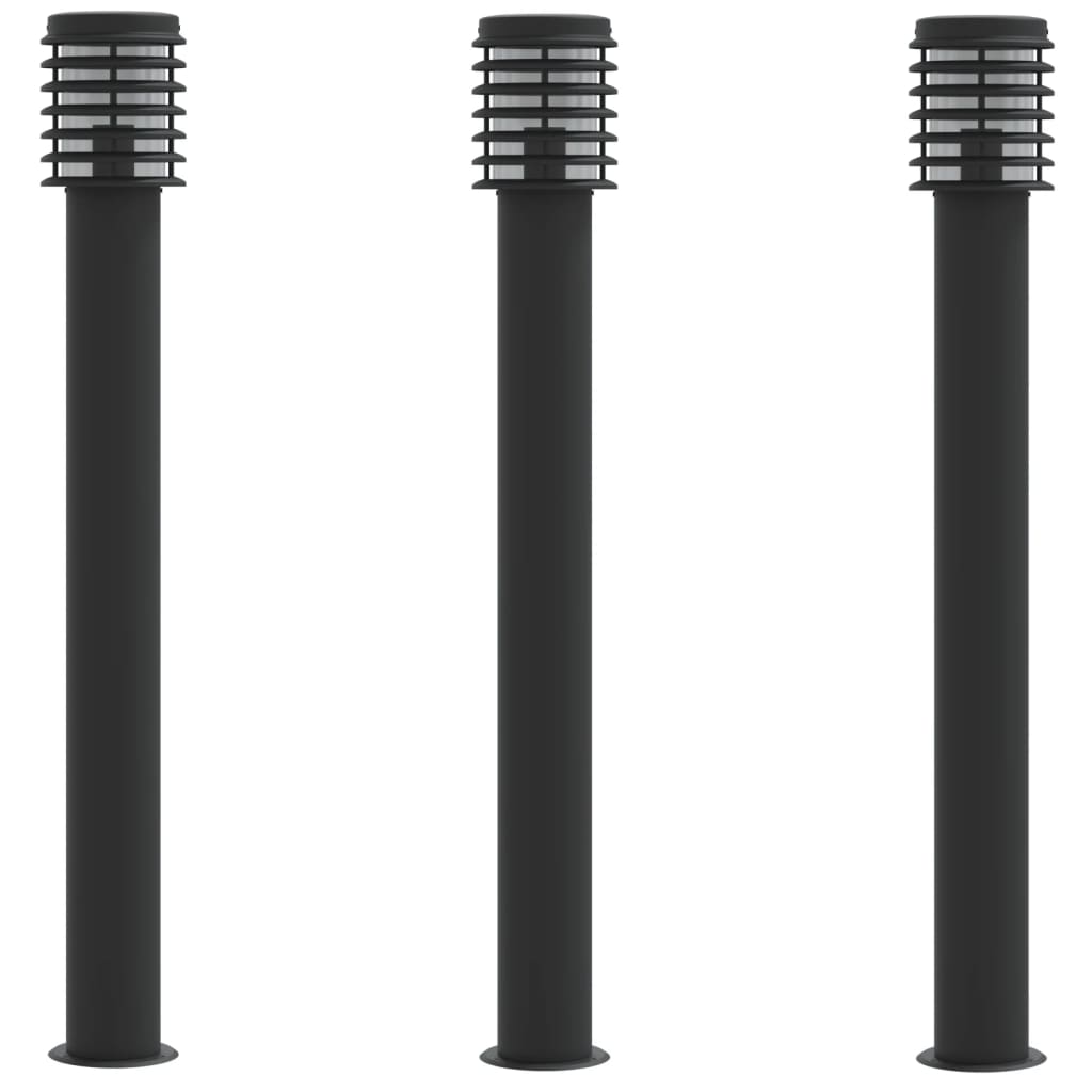 Hagebelysning Lyktstolpe 3 stk svart 110 cm rustfritt stål