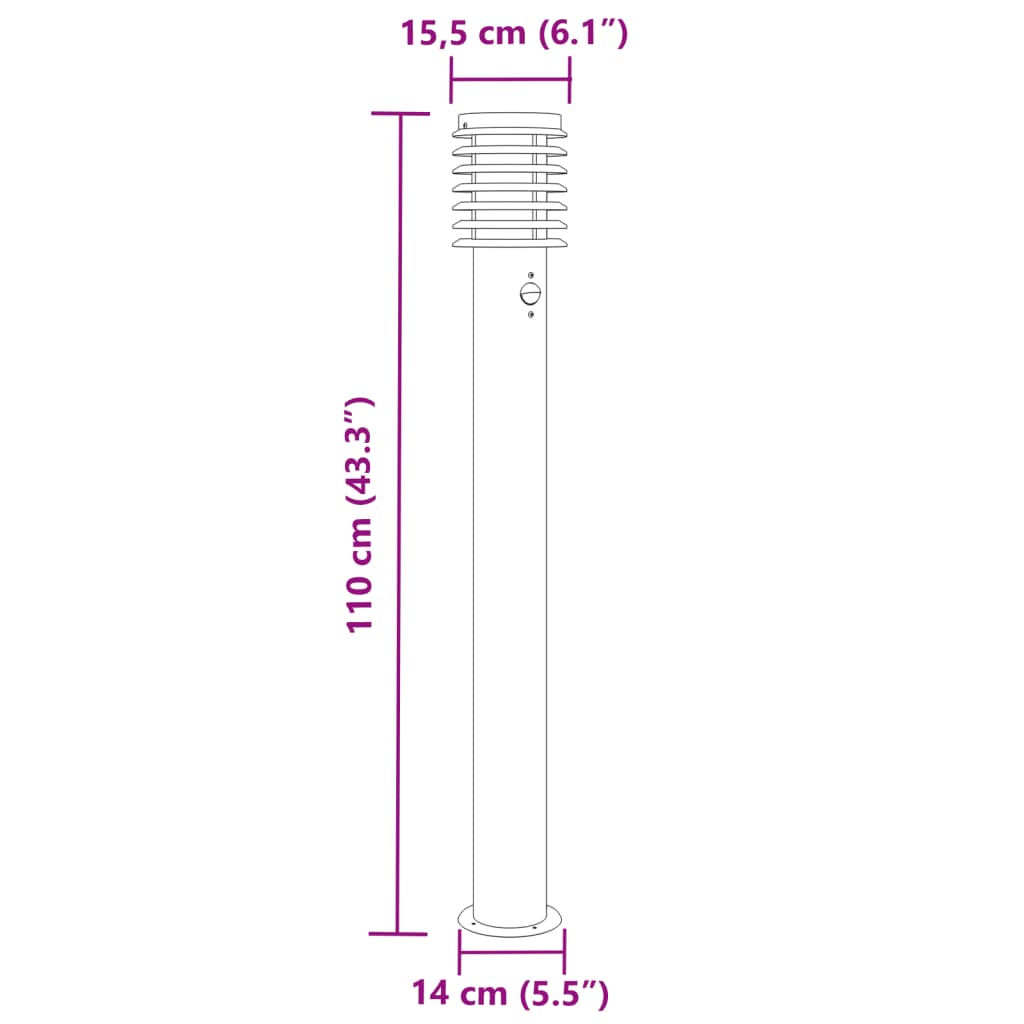 Hagebelysning Lyktstolpe sensorer 3 stk sølv 110 cm rustfritt stål