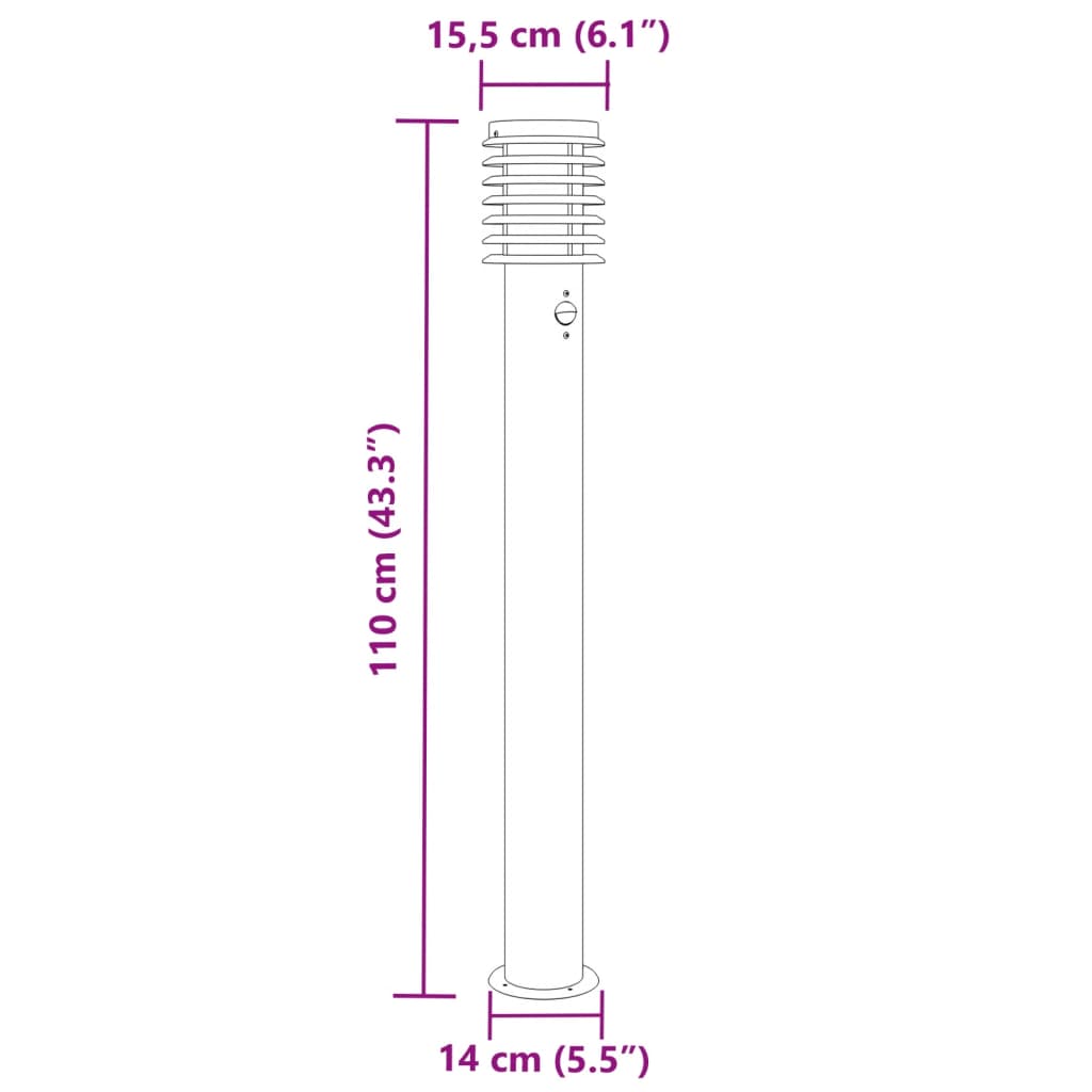 Hagebelysning Lyktstolpe sensorer 3 stk Svart 110 cm rustfritt stål