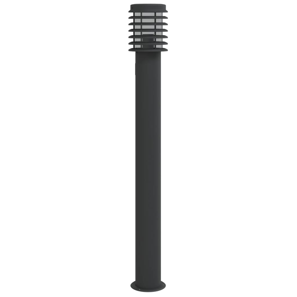 Hagebelysning Lyktstolpe med uttak 3 stk Svart 110 cm rustfritt stål