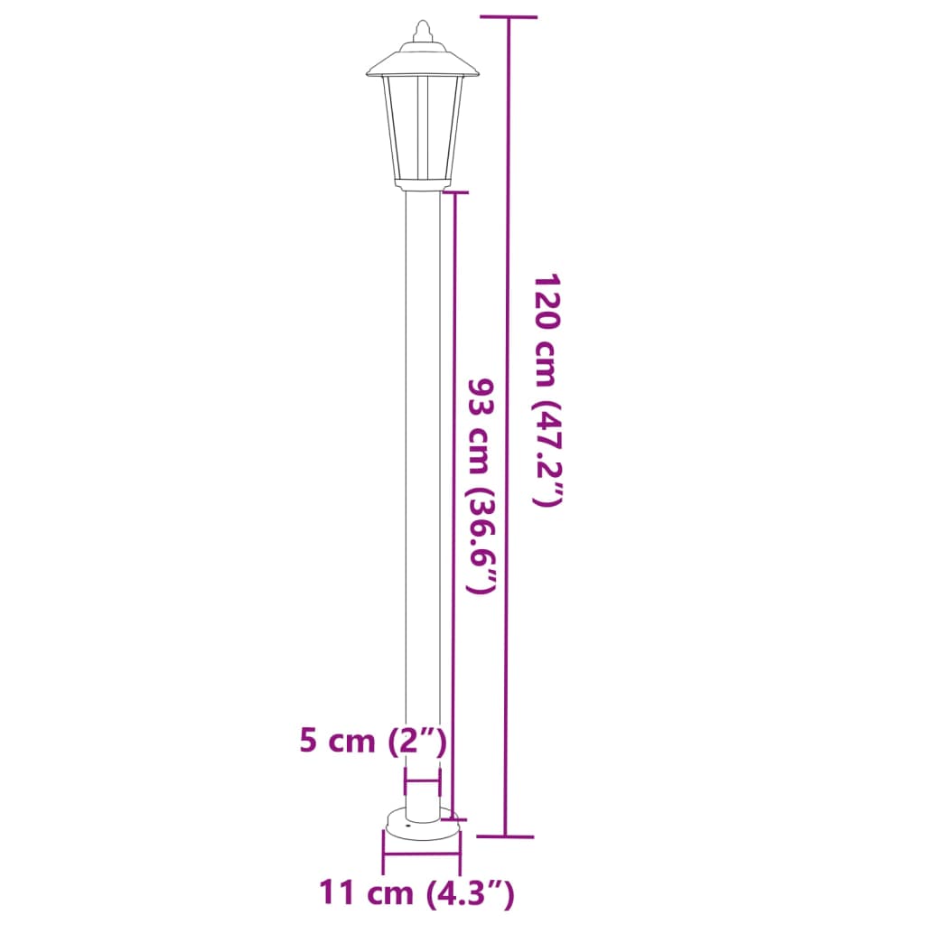 Hagebelysning Lyktstolpe 3 stk sølv 120 cm rustfritt stål