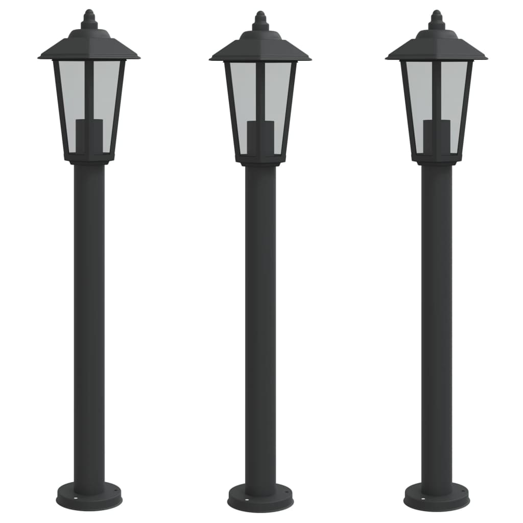 Hagebelysning Lyktstolpe 3 stk svart 80 cm rustfritt stål
