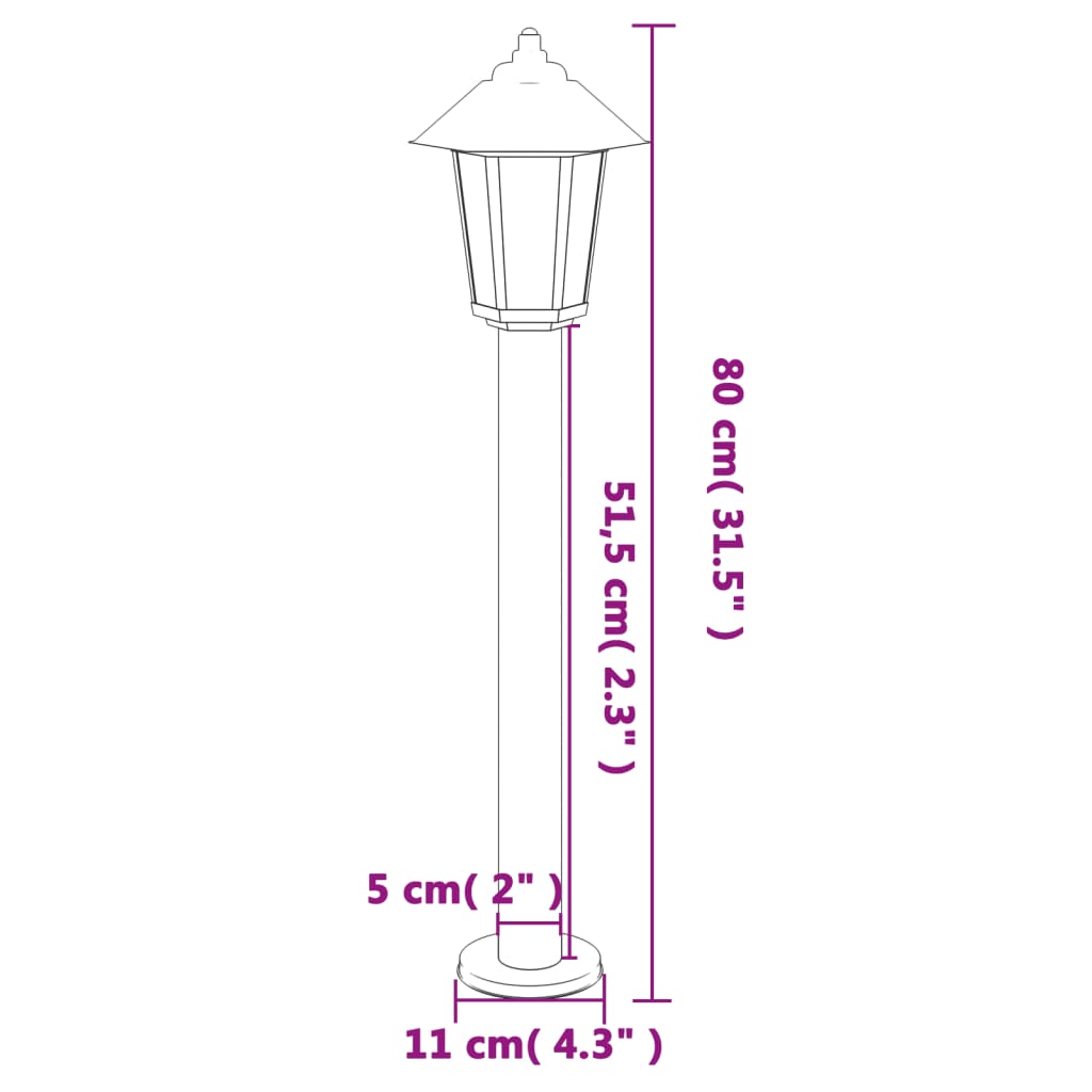 Hagebelysning Lyktstolpe 3 stk svart 80 cm rustfritt stål