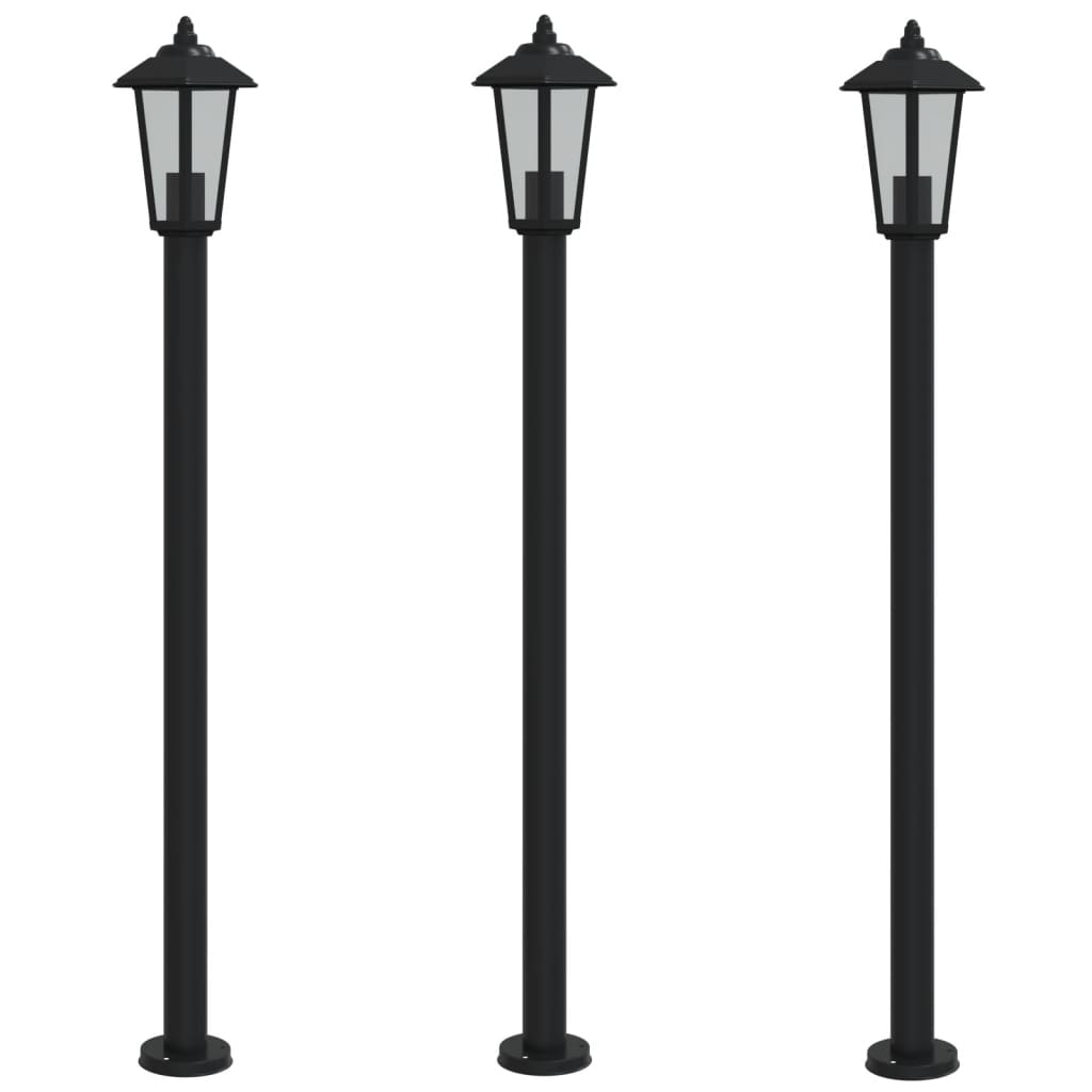 Hagebelysning Lyktstolpe 3 stk svart 120 cm rustfritt stål