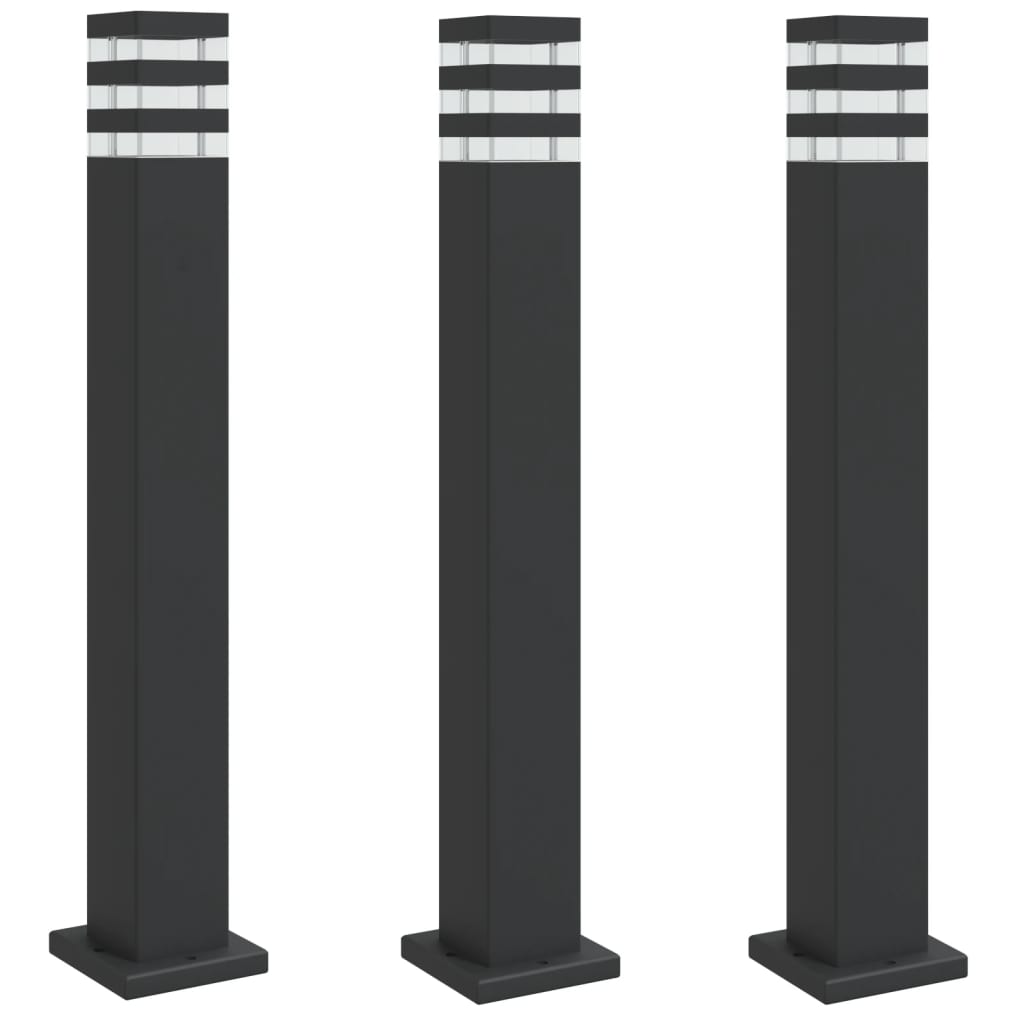 Hagebelysning Lyktstolpe 3 stk svart 80 cm aluminium