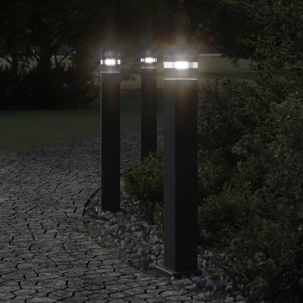 Hagebelysning Lyktstolpe 3 stk svart 80 cm aluminium