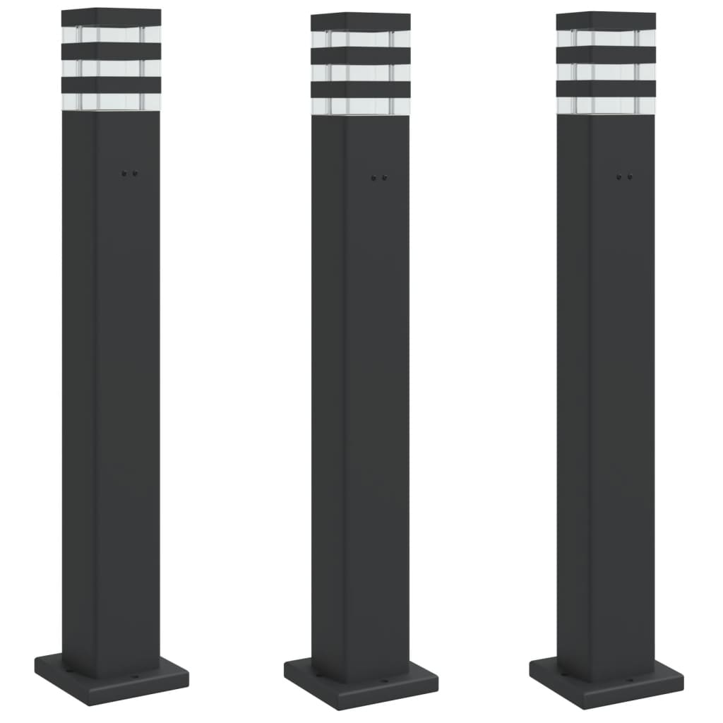 Hagebelysning Lyktstolpe Gangbelysning Søylebelysning med uttak 3 stk svart 80 cm aluminium