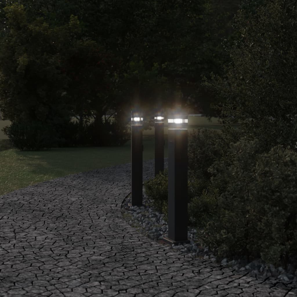 Hagebelysning Lyktstolpe Gangbelysning Søylebelysning med uttak 3 stk svart 80 cm aluminium