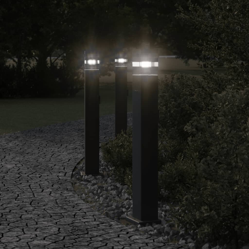 Hagebelysning Lyktstolpe Gangbelysning Søylebelysning med uttak 3 stk svart 80 cm aluminium