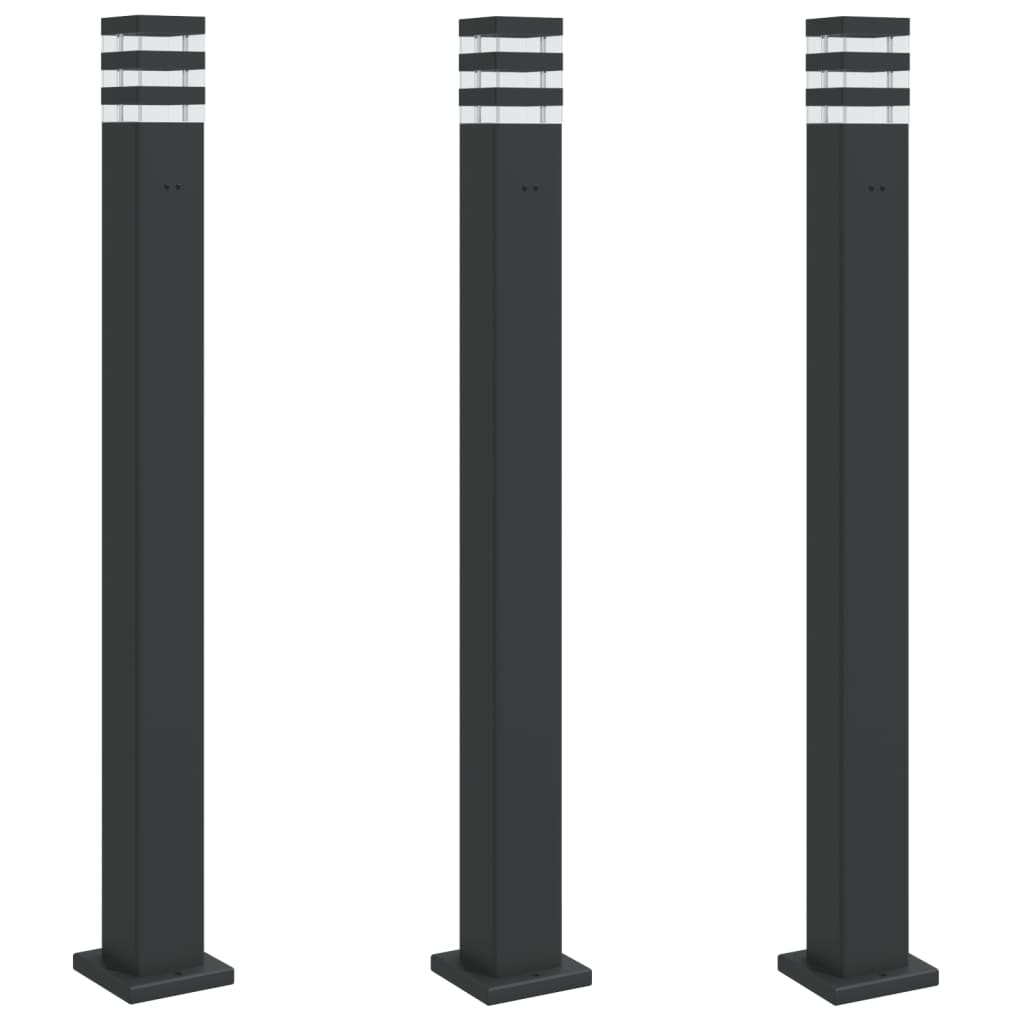 Hagebelysning Lyktstolpe Gangbelysning Søylebelysning med uttak 3 stk svart 110 cm aluminium