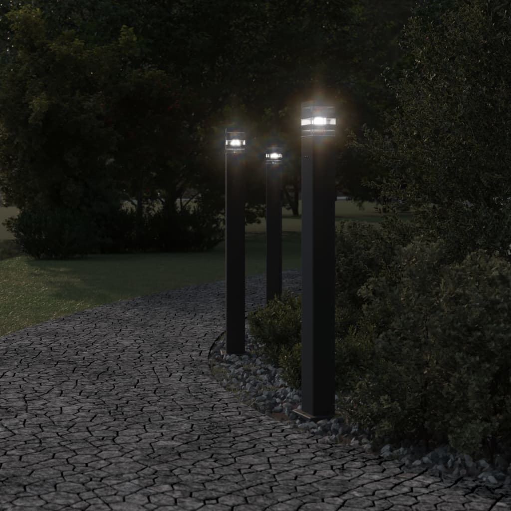 Hagebelysning Lyktstolpe Gangbelysning Søylebelysning med uttak 3 stk svart 110 cm aluminium