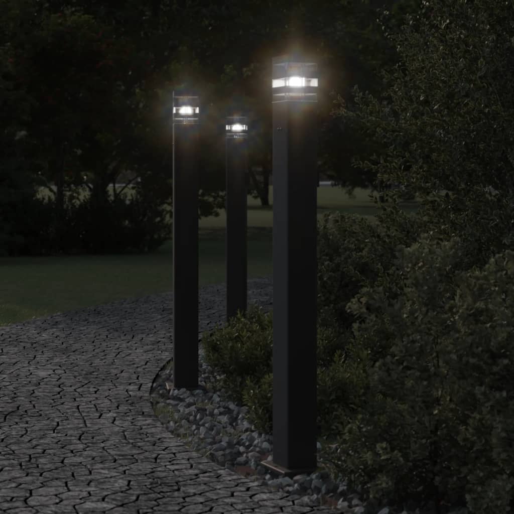 Hagebelysning Lyktstolpe Gangbelysning Søylebelysning med uttak 3 stk svart 110 cm aluminium