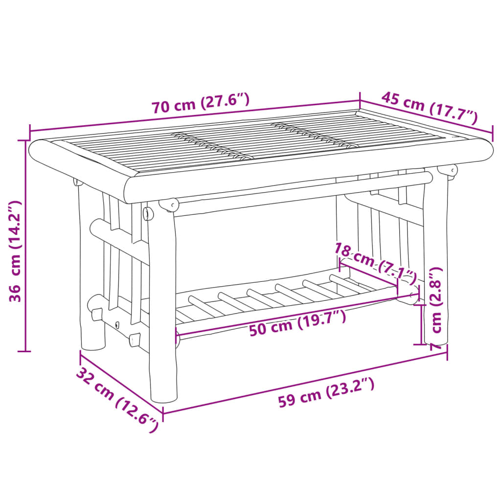 Salongbord Sofabord Tre bambus 70x45x36 cm