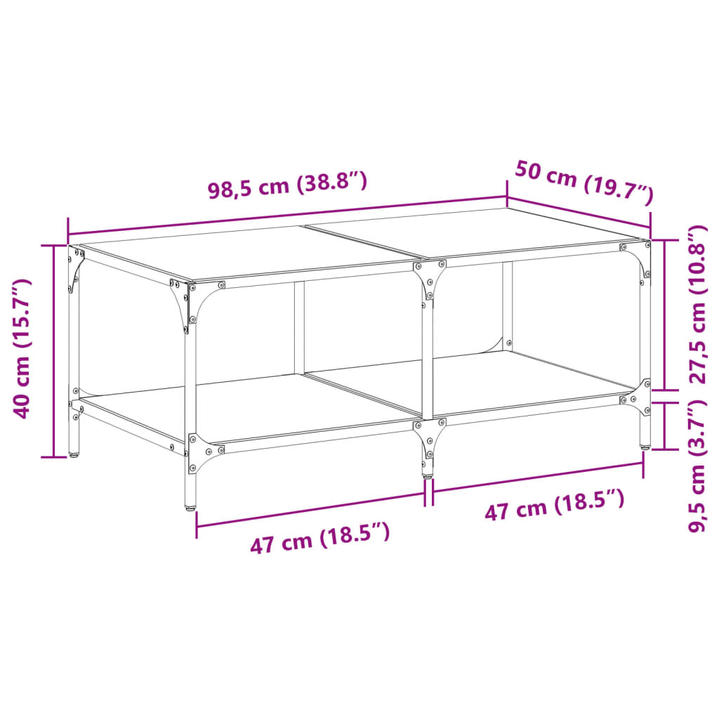 Salongbord Sofabord DIV. med Svart glassplate 98,5x50x40 cm stål