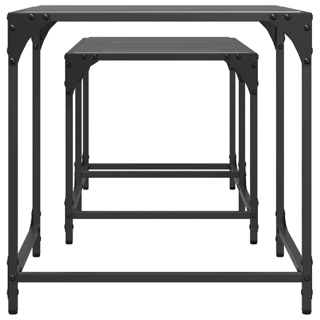 Stablebare salongbord 2 stk med svart glasstopp stål