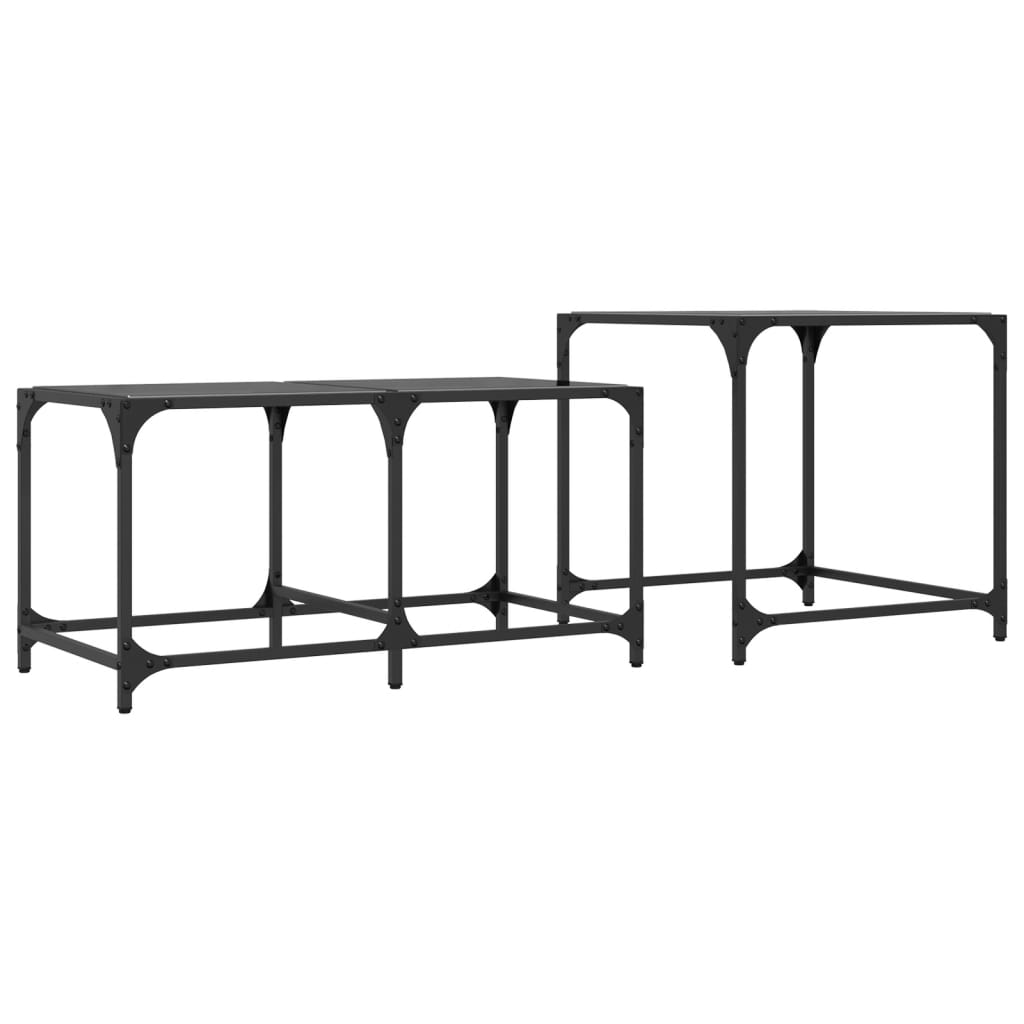 Stablebare salongbord 2 stk med svart glasstopp stål