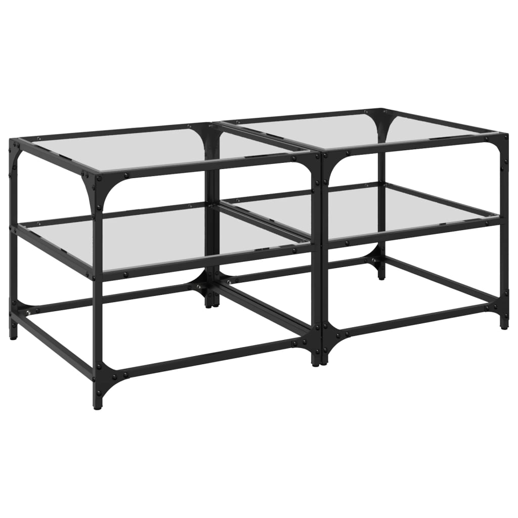 Salongbord Sofabord DIV. med gjennomsiktig glassplate 2 stk 50x50x45 cm stål