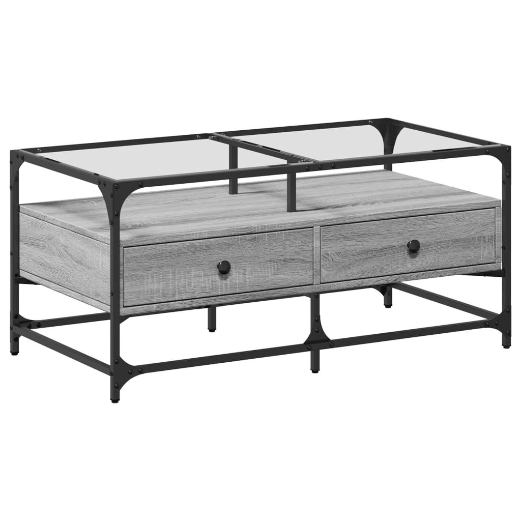 Salongbord Sofabord Sonoma Grå med glassplate 98,5x50x45 cm stål