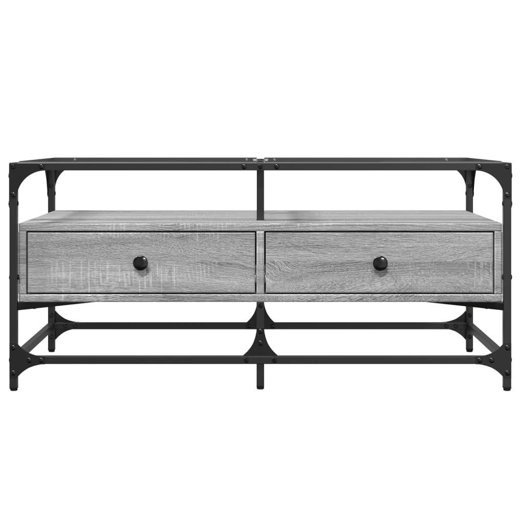 Salongbord Sofabord Sonoma Grå med glassplate 98,5x50x45 cm stål