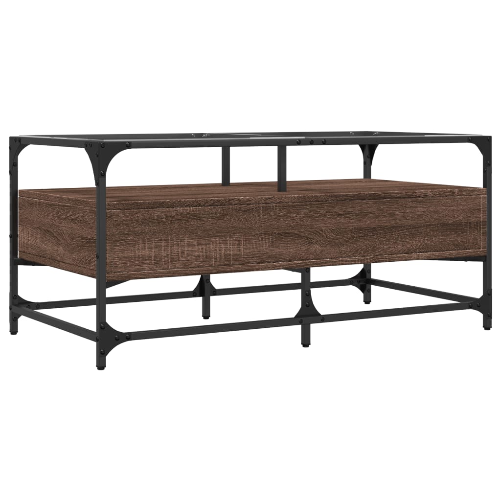 Salongbord Sofabord Brun Eik med glassplate 98,5x50x45 cm stål