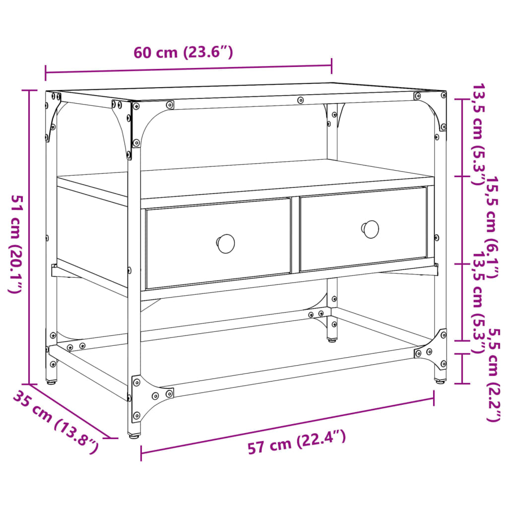 TV-Møbel Sonoma Grå Tv-benk med glasstopp 60x35x51 cm