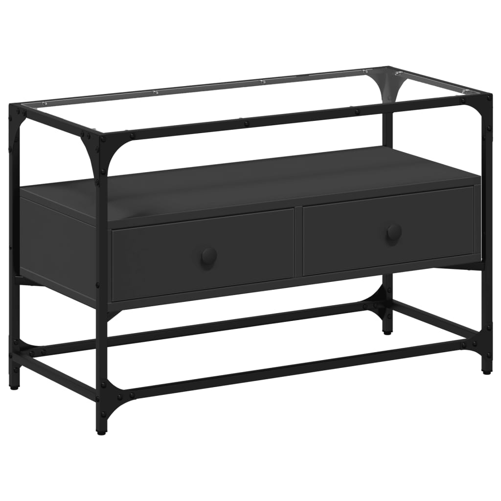 TV-Møbel Svart Tv-benk med glasstopp 80x35x51 cm