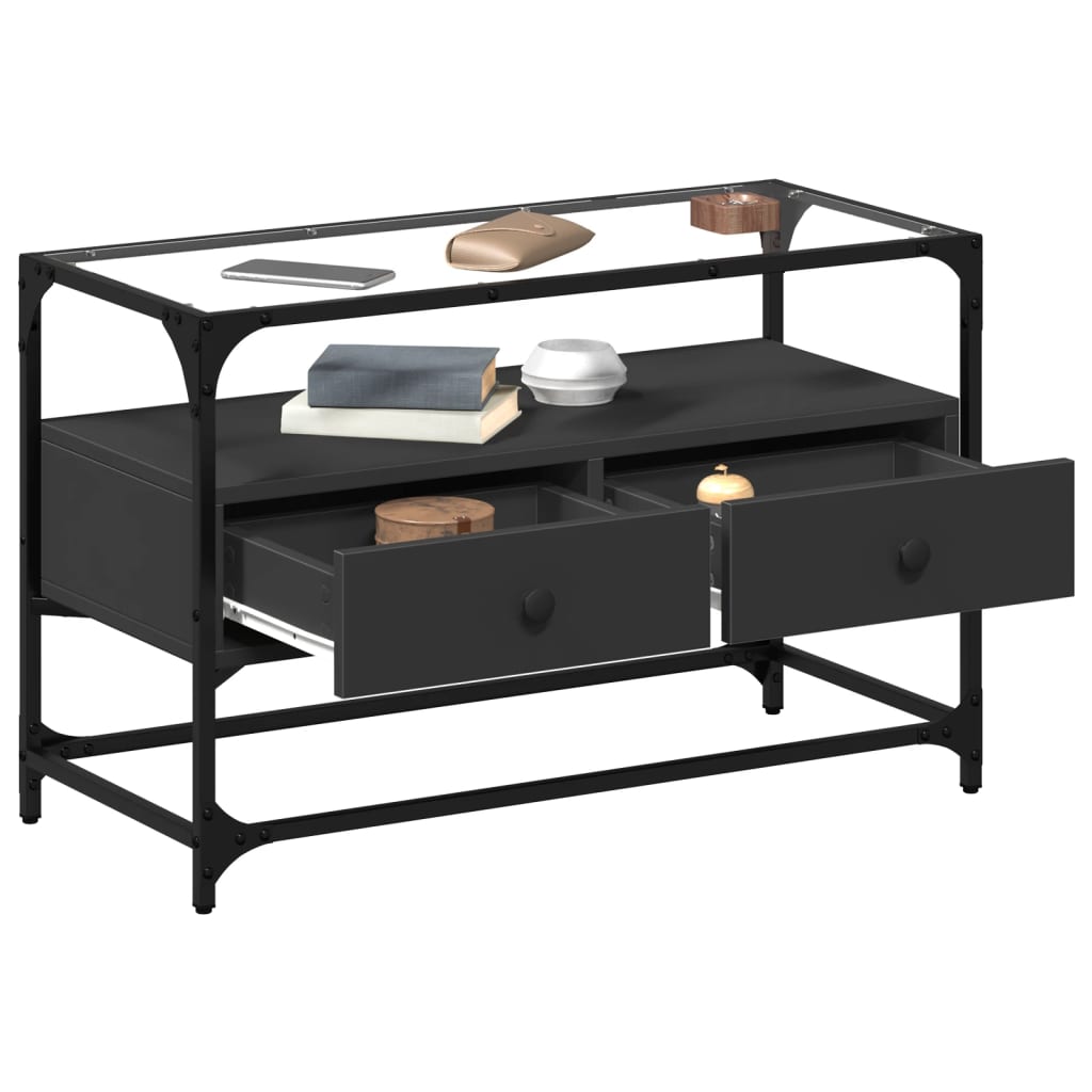 TV-Møbel Svart Tv-benk med glasstopp 80x35x51 cm