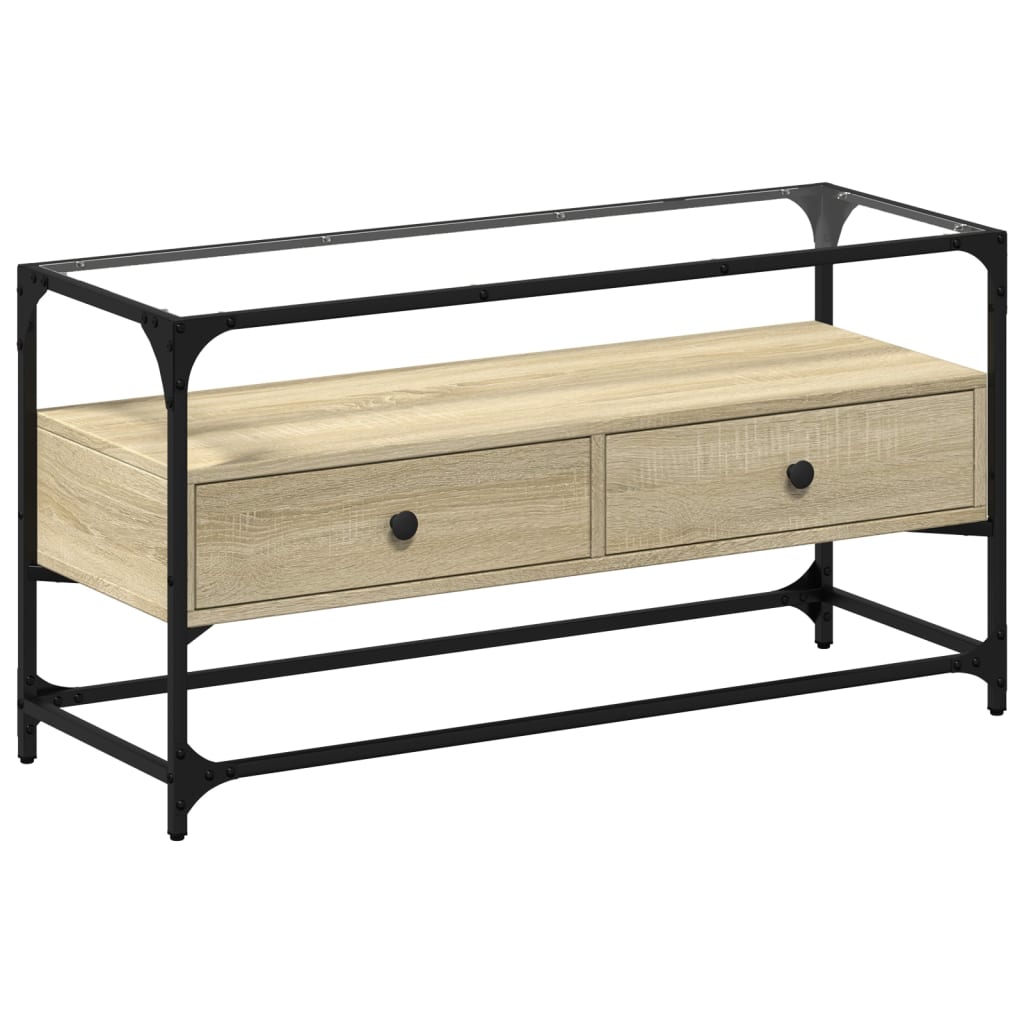 TV-Møbel Sonoma Grå TV-benk med glasstopp 98x35x51 cm