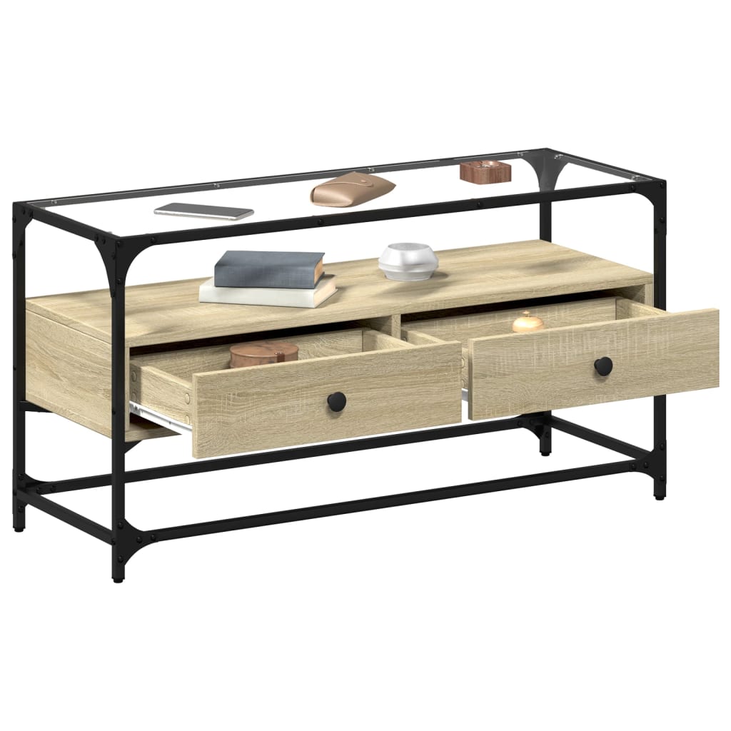 TV-Møbel Sonoma Grå TV-benk med glasstopp 98x35x51 cm