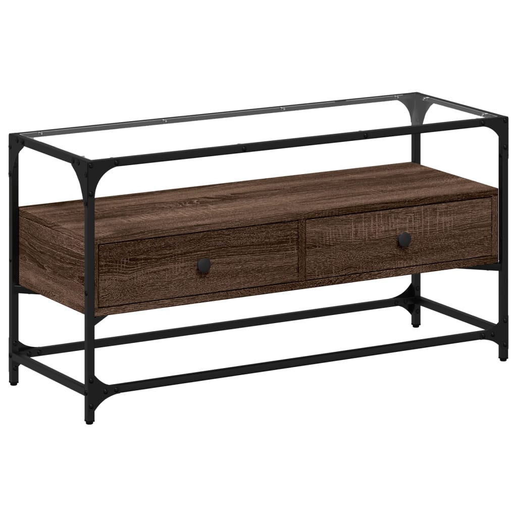 TV-Møbel Brun Eik TV-benk med glasstopp 98x35x51 cm