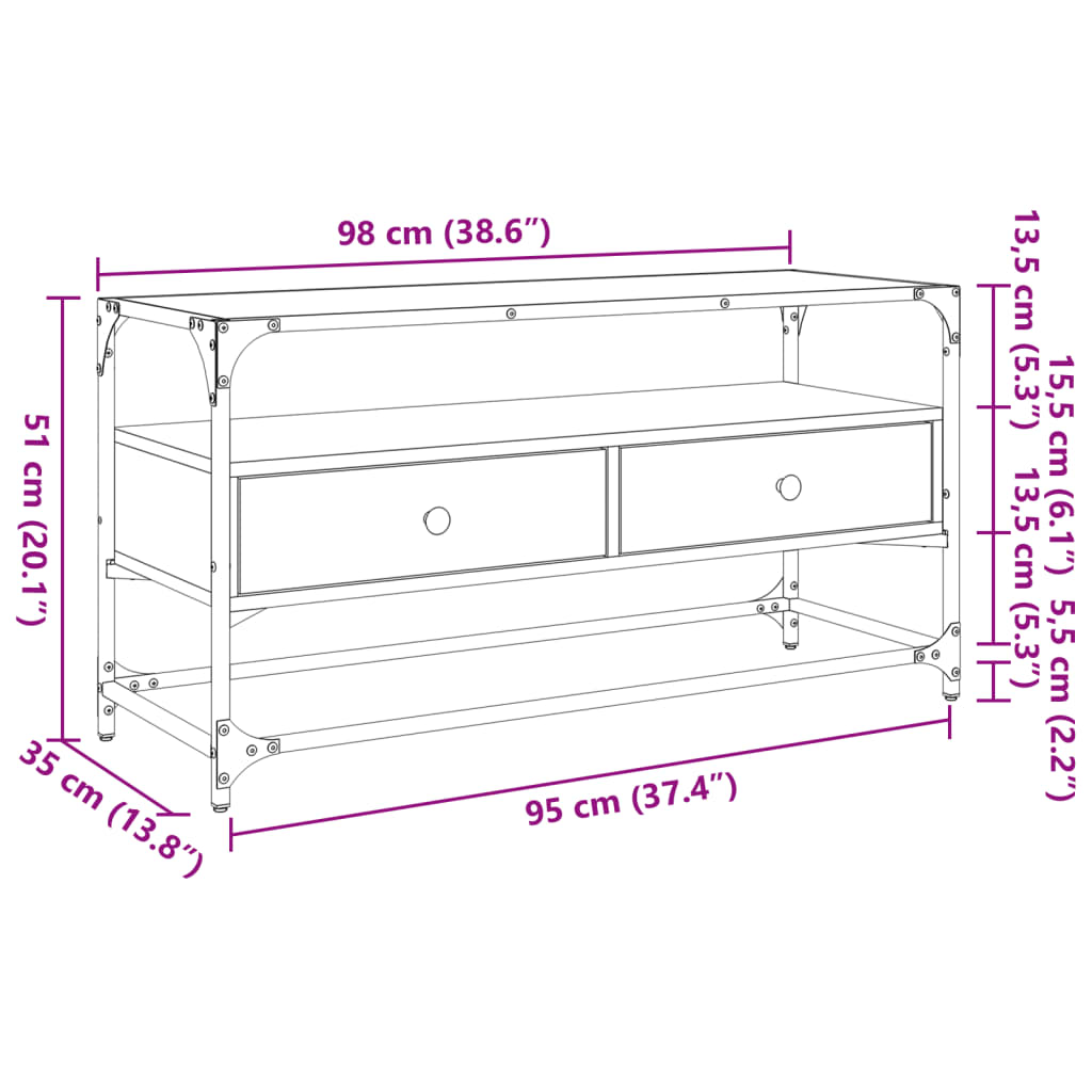 TV-Møbel Brun Eik TV-benk med glasstopp 98x35x51 cm
