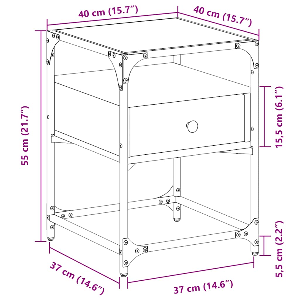 Nattbord Sengbord Svart 40x40x55 cm
