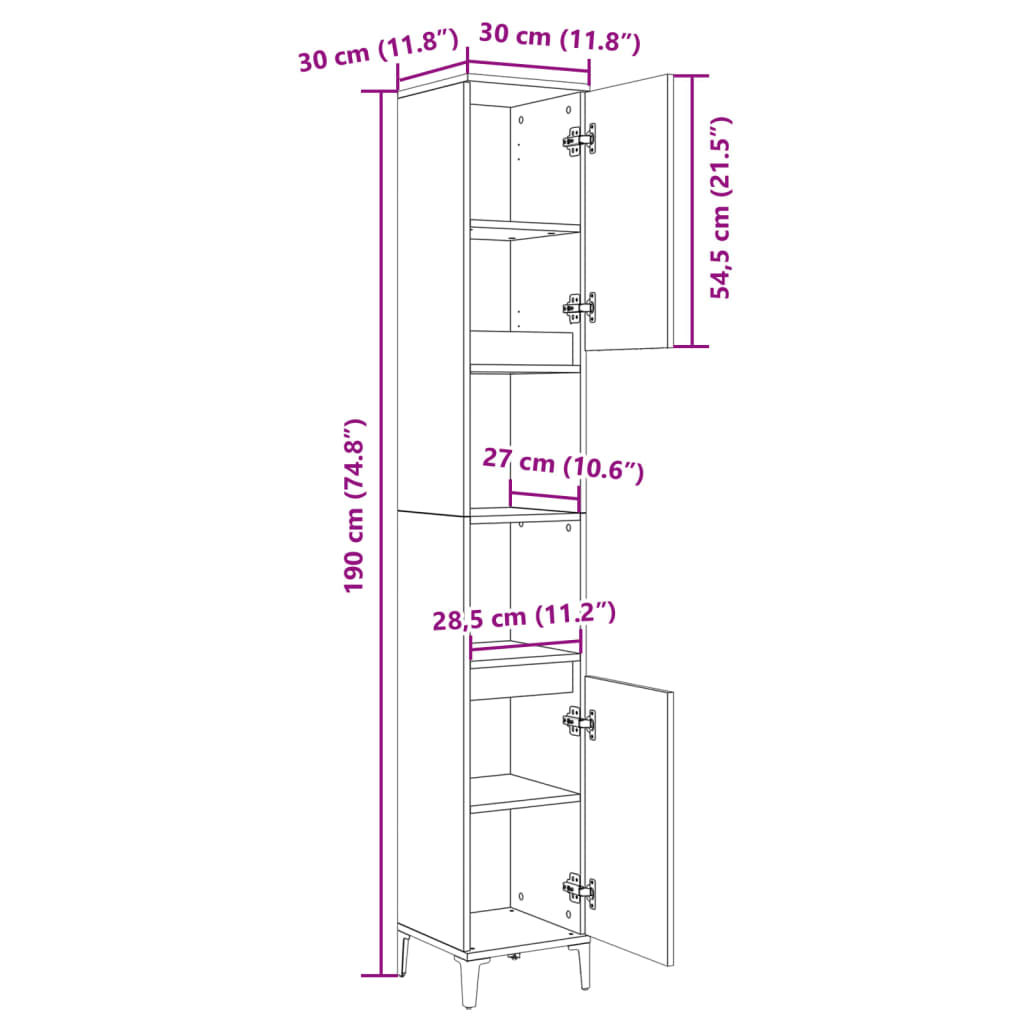 Baderomsskap Sonoma Eik 30x30x190 cm