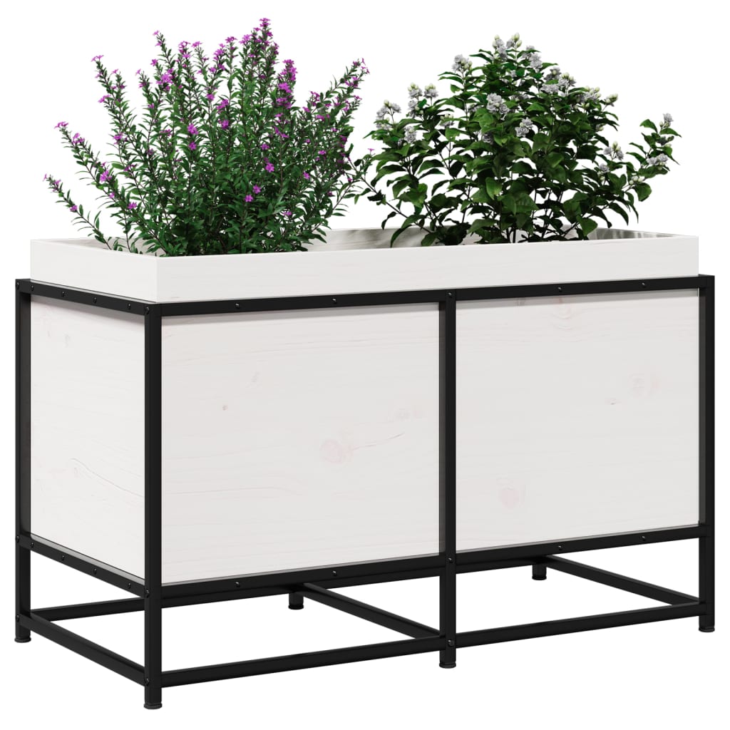 Utendørs Blomsterkasse Plantekasse Tre Hvit 80x40x50 cm heltre furu