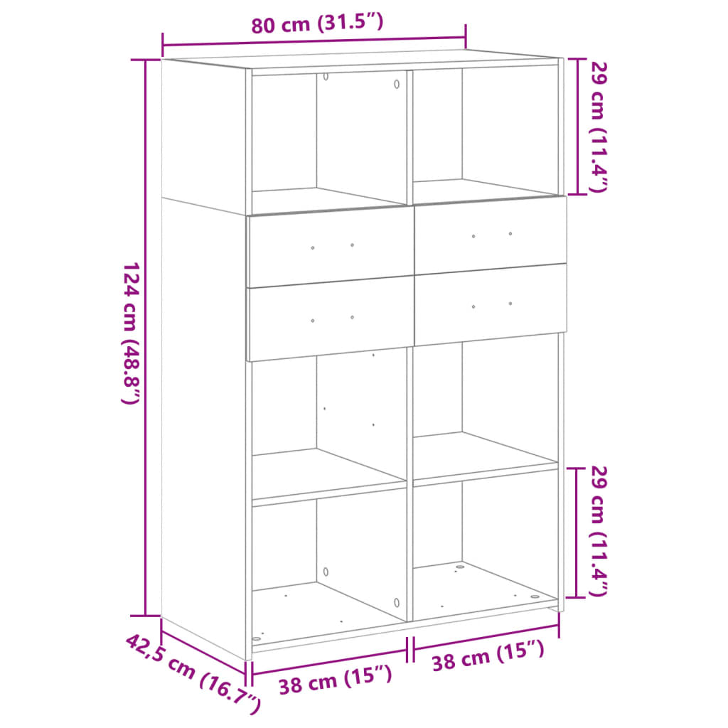Bokhylle Svart 80x42,5x124 cm