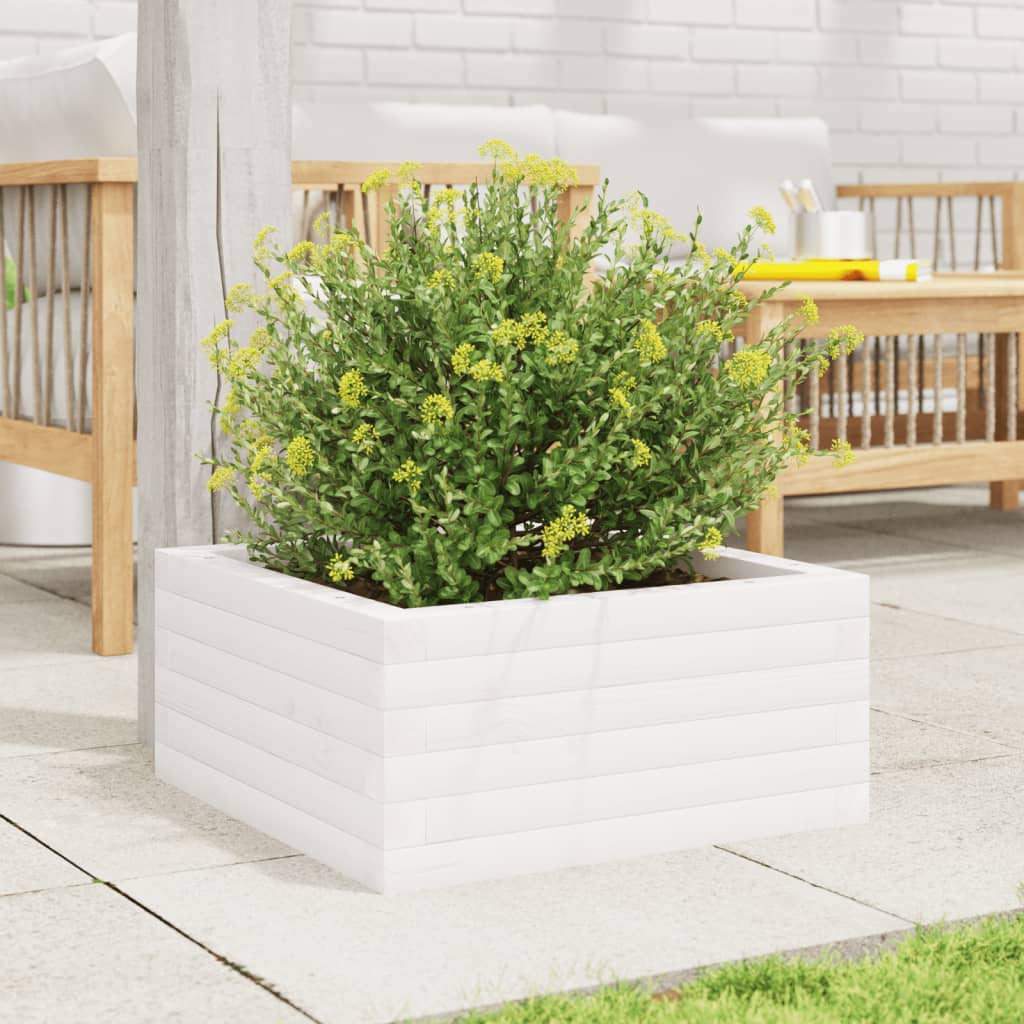 Utendørs Blomsterkasse Plantekasse Tre Hvit 50x50x23 cm heltre furu