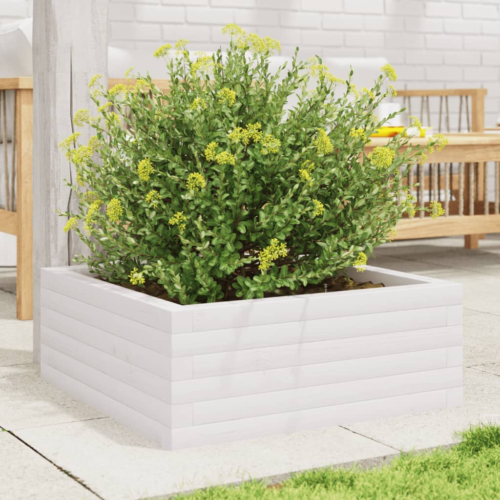 Utendørs Blomsterkasse Plantekasse Tre Hvit 60x60x23 cm heltre furu