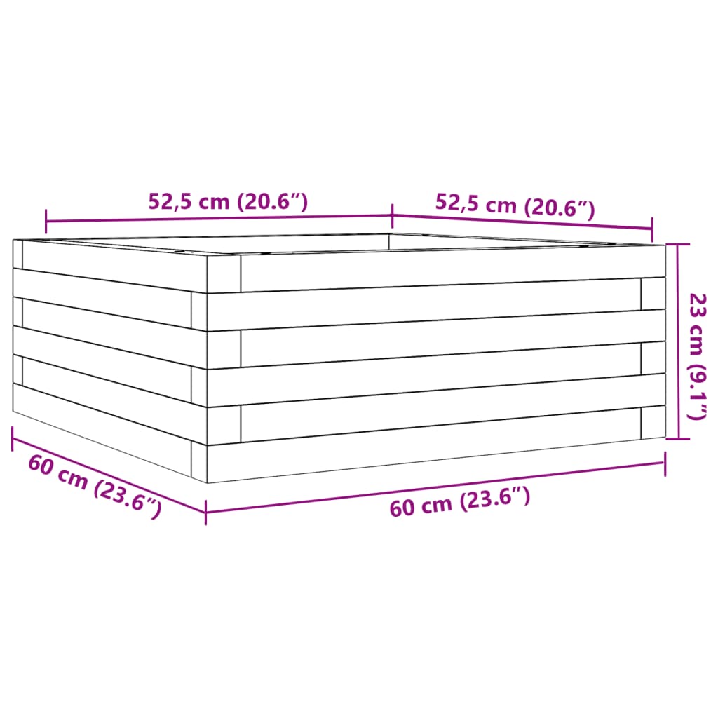 Utendørs Blomsterkasse Plantekasse Tre voksbrun 60x60x23 cm heltre furu