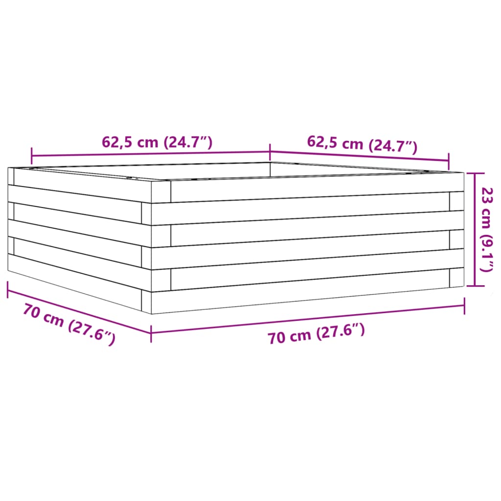 Utendørs Blomsterkasse Plantekasse Tre voksbrun 70x70x23 cm heltre furu
