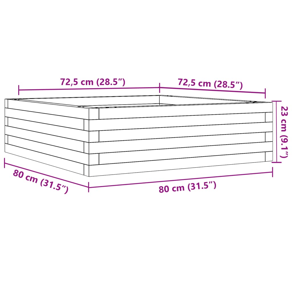 Utendørs Blomsterkasse Plantekasse Tre voksbrun 80x80x23 cm heltre furu